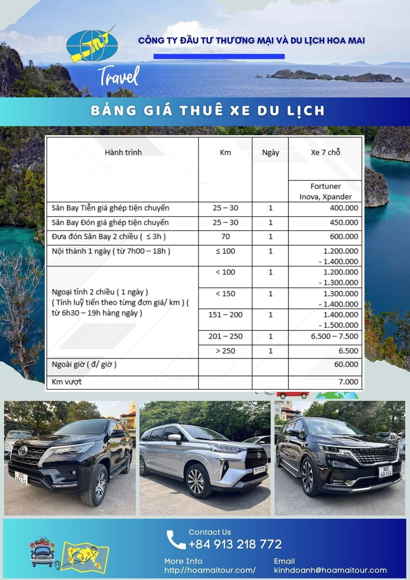Bảng giá thuê xe 7 chỗ tại Hà Nội