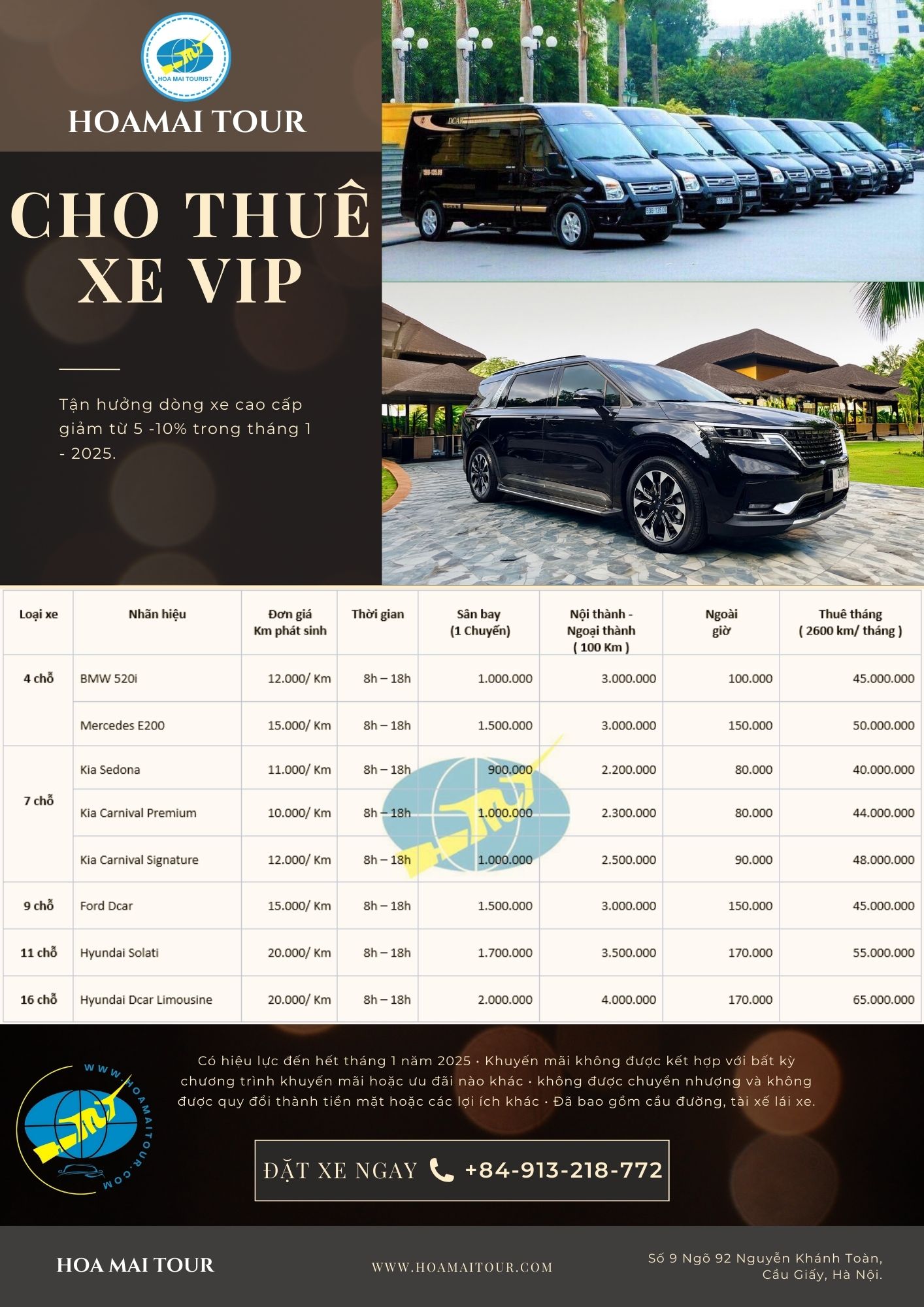 Bảng giá thuê xe 7 chỗ tại Hà Nội