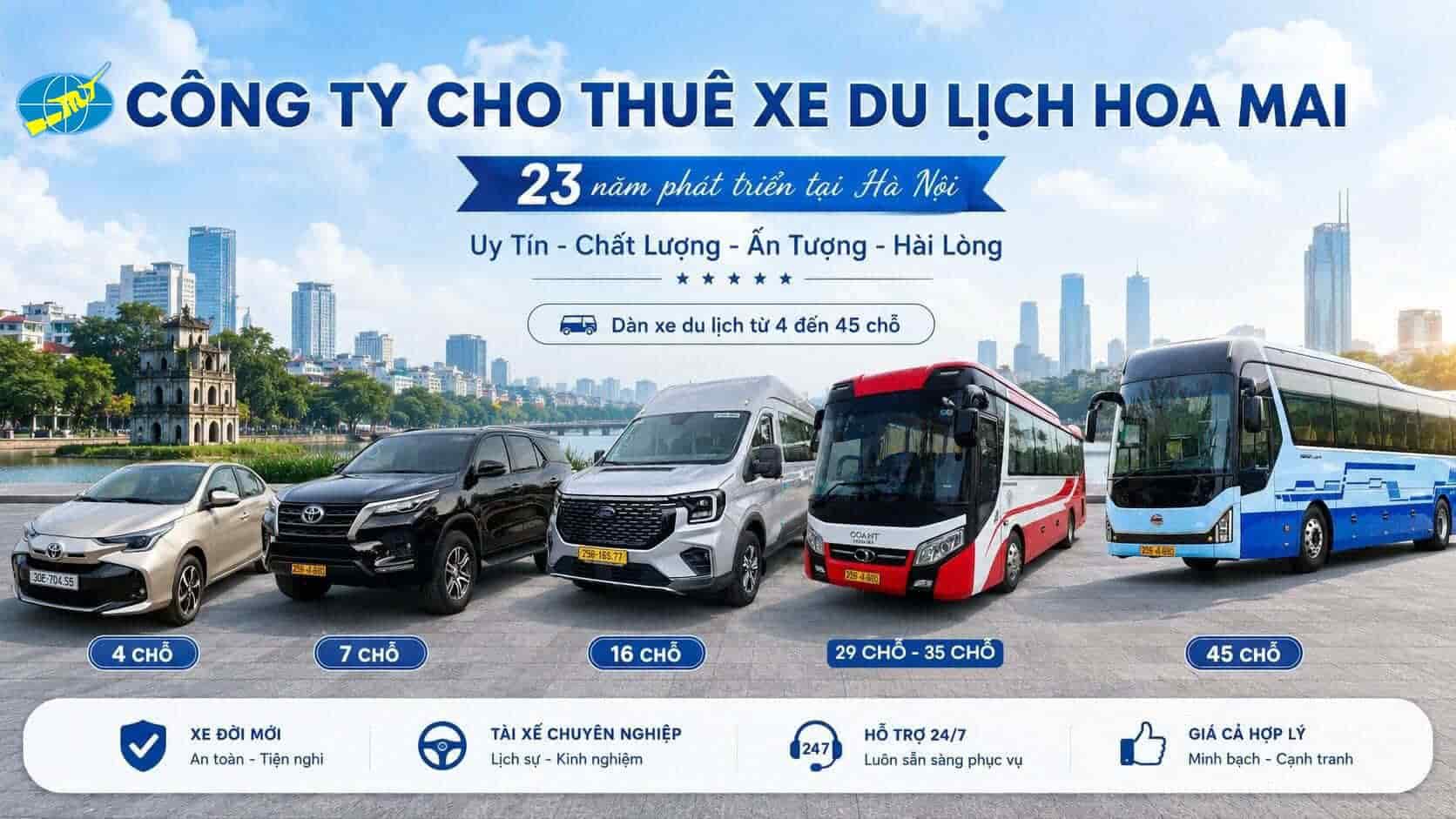 Cho thuê xe du lịch ô tô Hoa Mai tại Hà Nội